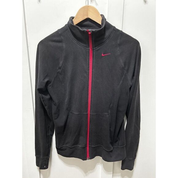 Nike‎ dri fit black jacket hot pink zipper womens Medium Gym Fitness Warm up - Picture 1 of 6